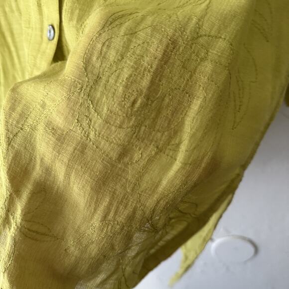French Laundry Y2k Womens‎ Medium Green Cottage Linen Silk Floral Embroidered - Picture 8 of 10